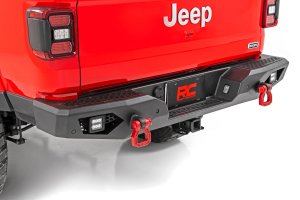 Jeep Gladiator Rear Bumper - Rough Country - Heavy-Duty with LED Cubes - Textured Black - '20-'25